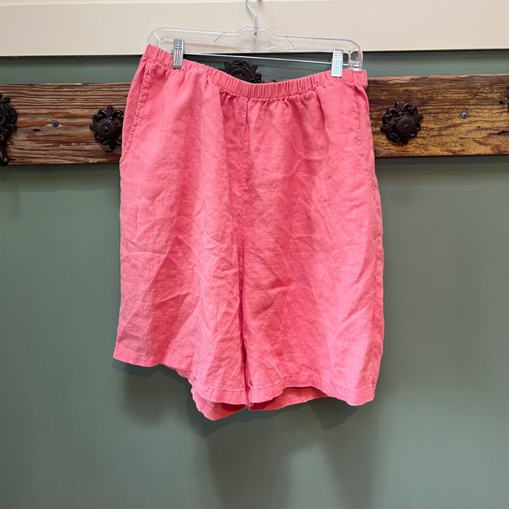 Flax Pink 100% Linen Elastic Waist Relaxed Wide Leg Shorts Womens Large